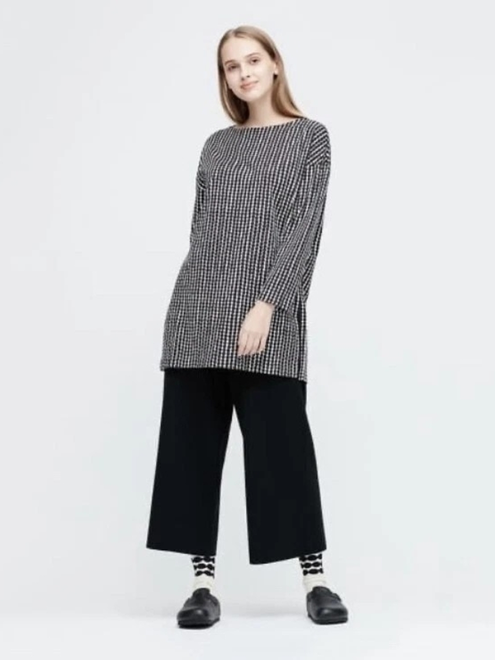 Marimekko x Uniqlo black and white polka dot tunic top Size XL Contemporary